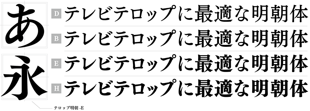 Chapter4 ソリューションフォント テロップ明朝 D B E H フォントコラム フォントストーリー 年間定額制フォントサービス Lets L フォントワークス